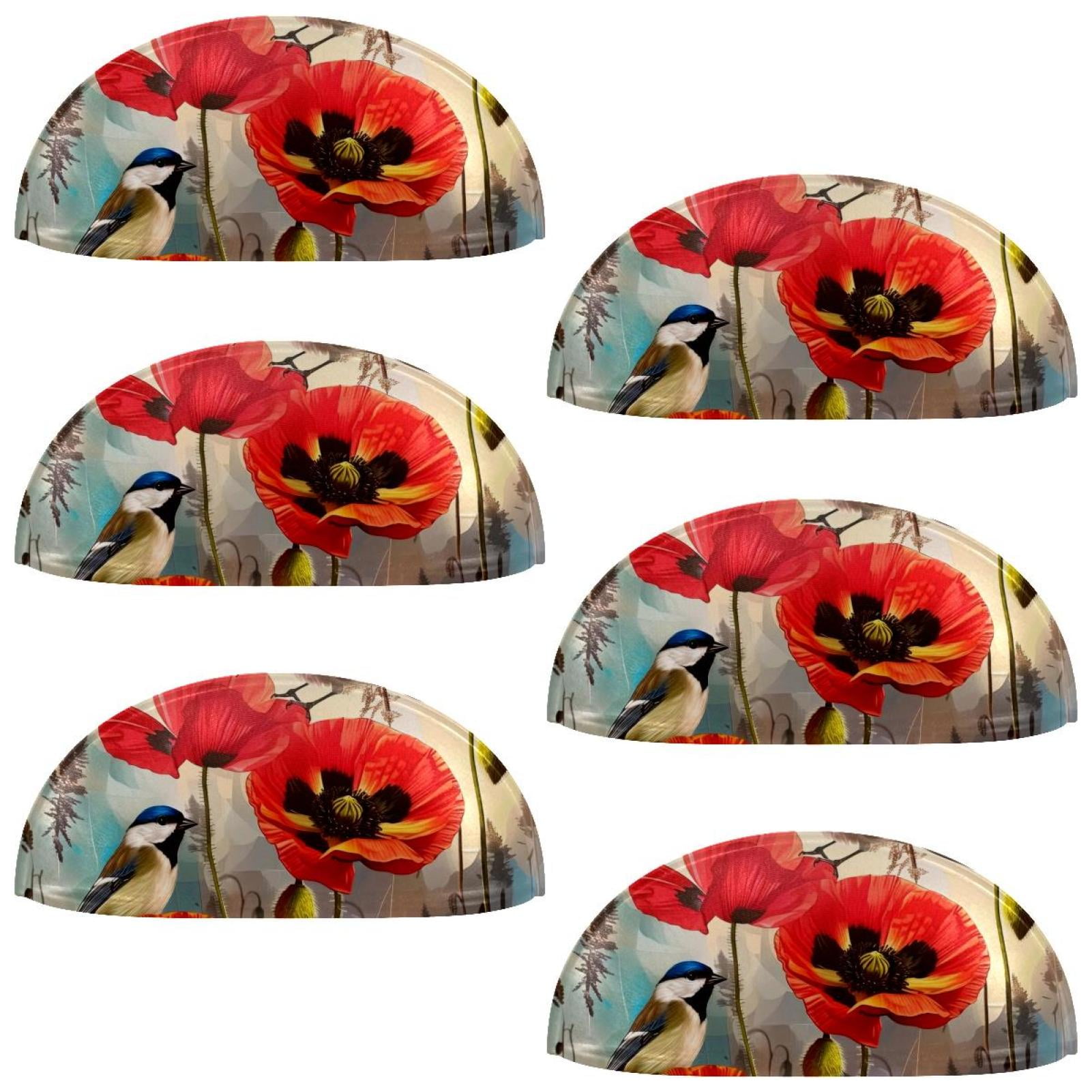 PhooArto 6 Pcs Cup Drawer Pulls, Birds and Poppy Floral Shell Shape Handles Cabinet Knobs for Dresser Cupboard Closet Wardrobe with Screws