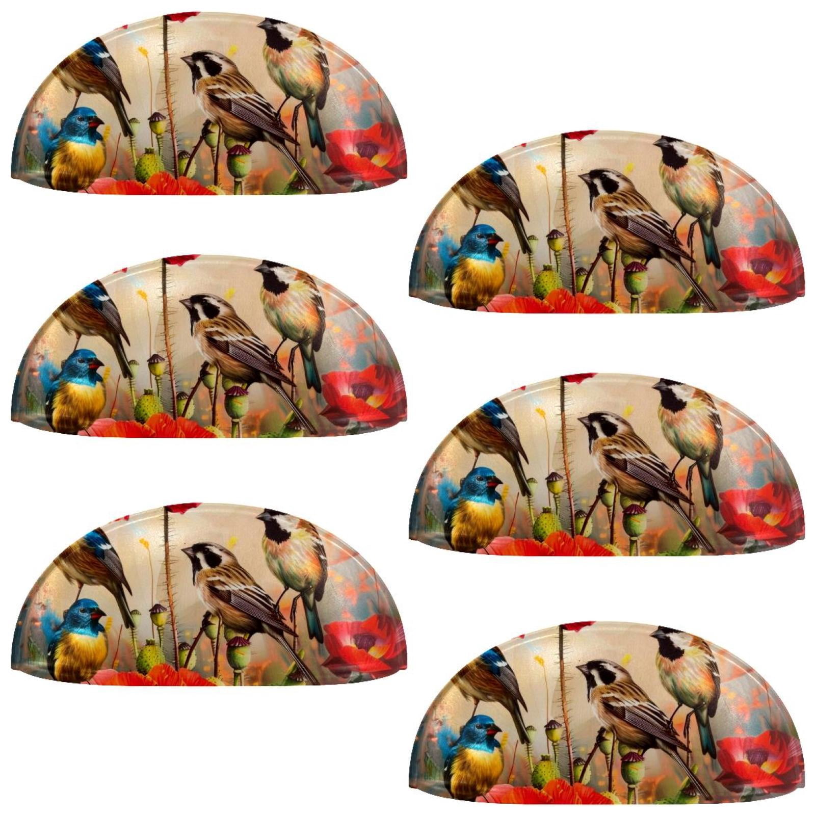 PhooArto 6 Pcs Cup Drawer Pulls, Birds and Red Poppy Flowers Shell Shape Handles Cabinet Knobs for Dresser Cupboard Closet Wardrobe with Screws