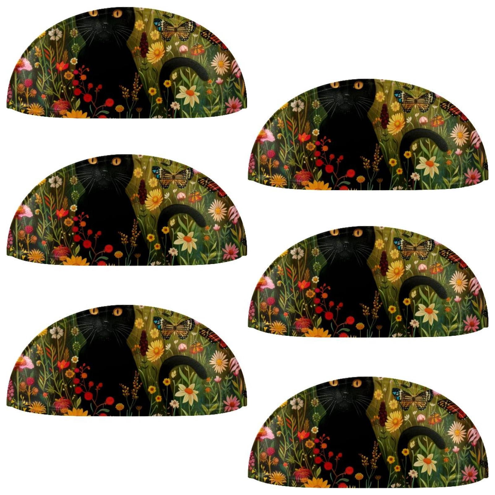 PhooArto 6 Pcs Cup Drawer Pulls, Black Cat Flowers Butterflies Shell Shape Handles Cabinet Knobs for Dresser Cupboard Closet Wardrobe with Screws