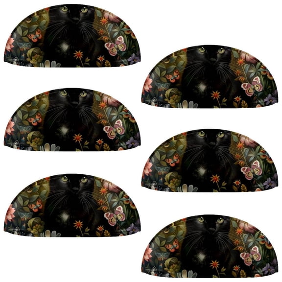 PhooArto 6 Pcs Cup Drawer Pulls, Black Cat Flowers Butterfly Shell Shape Handles Cabinet Knobs for Dresser Cupboard Closet Wardrobe with Screws