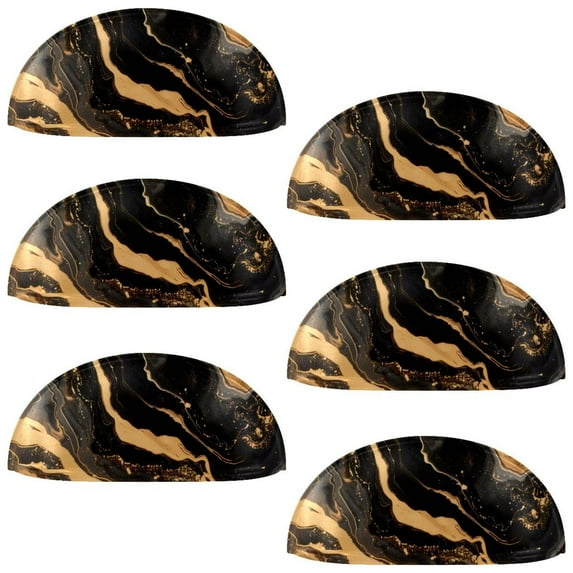 PhooArto 6 Pcs Cup Drawer Pulls, Black Golden Marble Print Shell Shape Handles Cabinet Knobs for Dresser Cupboard Closet Wardrobe with Screws