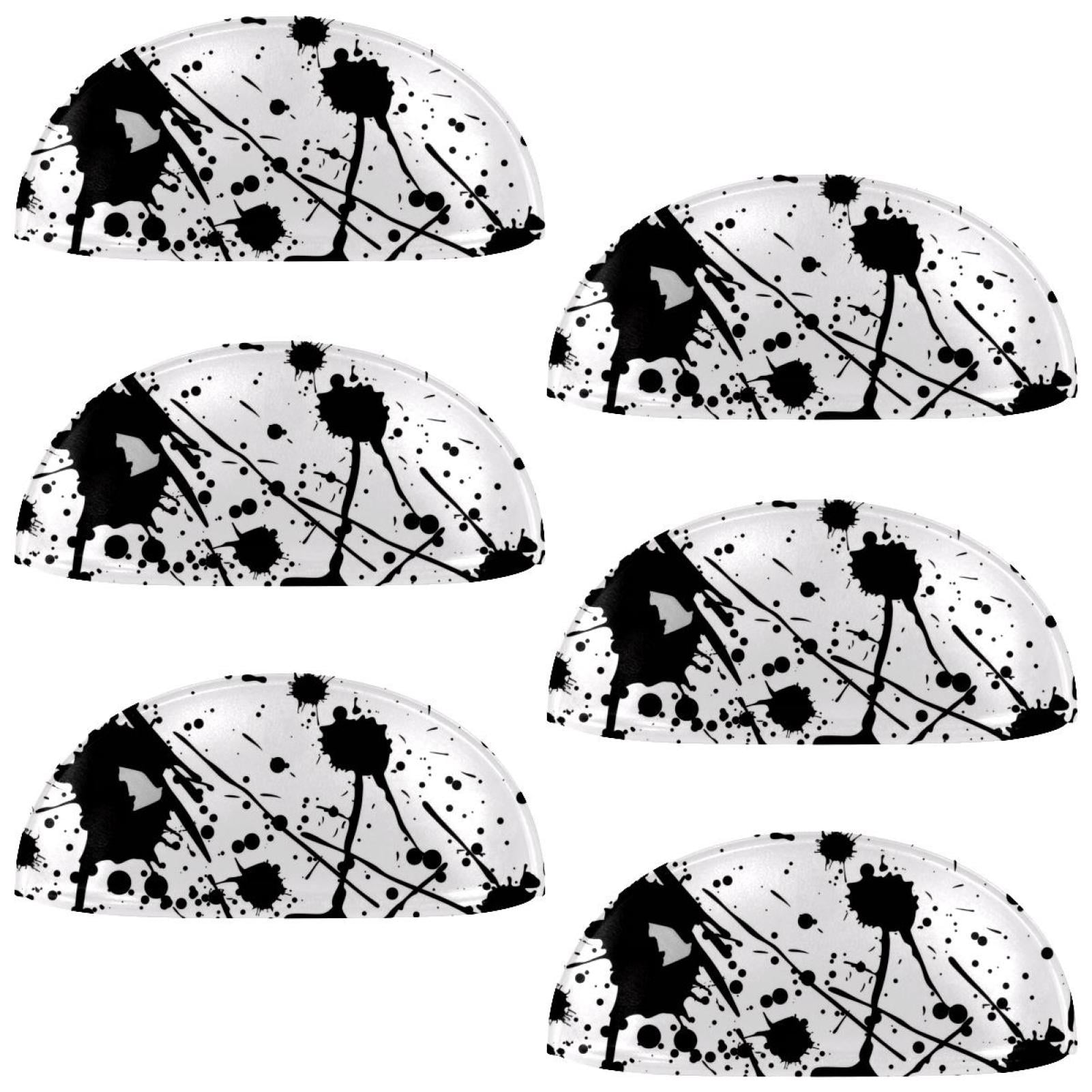 PhooArto 6 Pcs Cup Drawer Pulls, Black Ink Splatter Dots Shell Shape Handles Cabinet Knobs for Dresser Cupboard Closet Wardrobe with Screws