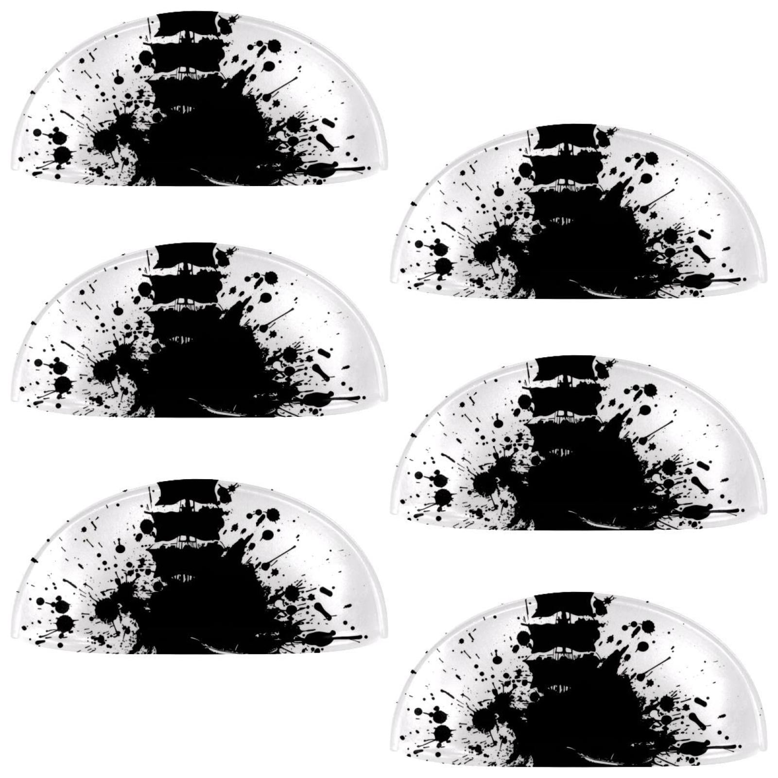 PhooArto 6 Pcs Cup Drawer Pulls, Black Ink Splatter Dots Ship Shell Shape Handles Cabinet Knobs for Dresser Cupboard Closet Wardrobe with Screws