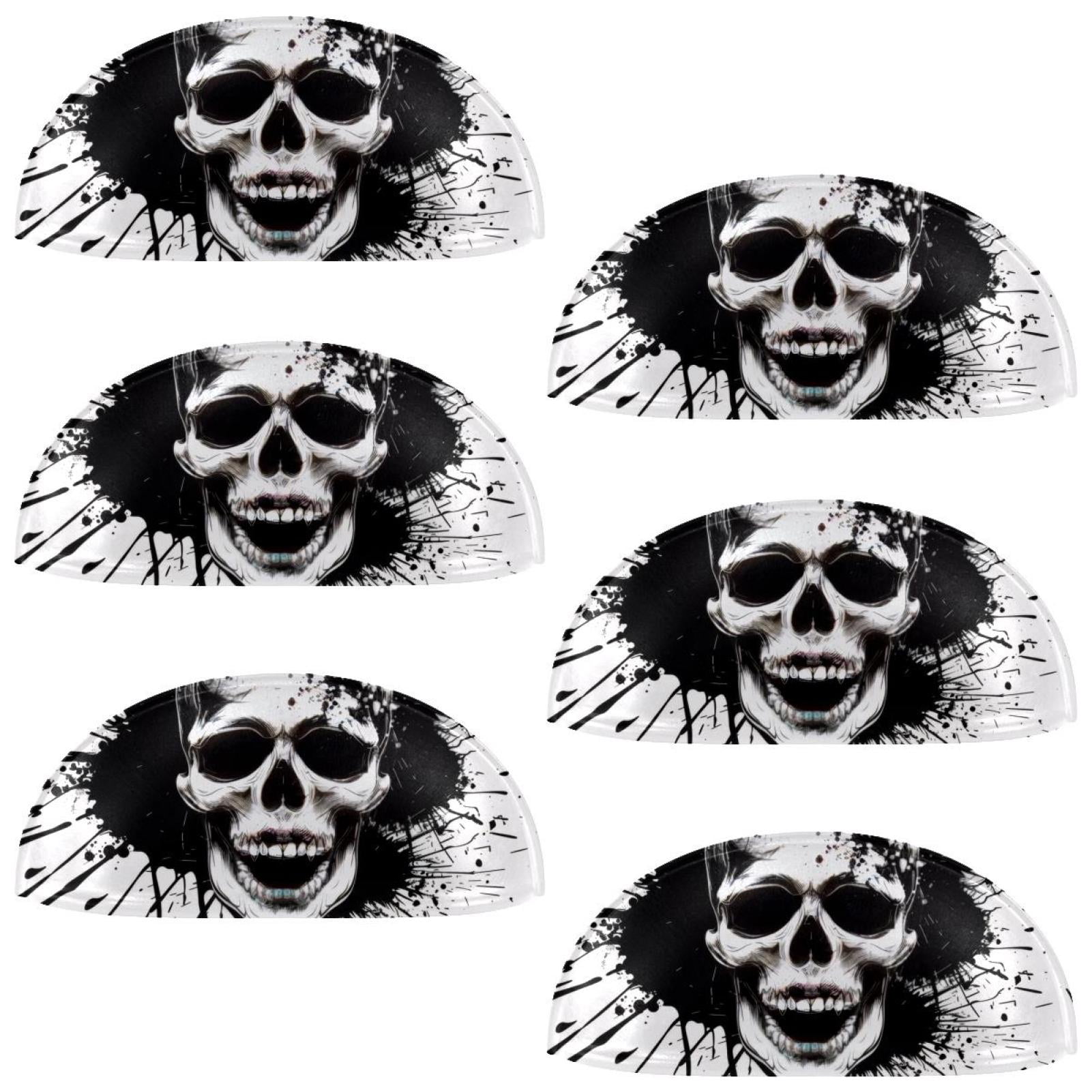 PhooArto 6 Pcs Cup Drawer Pulls, Black Splash Skull Pattern Shell Shape Handles Cabinet Knobs for Dresser Cupboard Closet Wardrobe with Screws