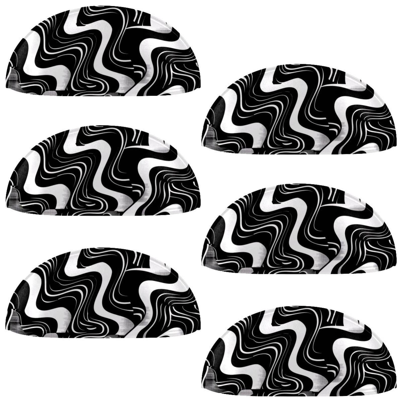 PhooArto 6 Pcs Cup Drawer Pulls, Black White Abstract Pattern Shell Shape Handles Cabinet Knobs for Dresser Cupboard Closet Wardrobe with Screws
