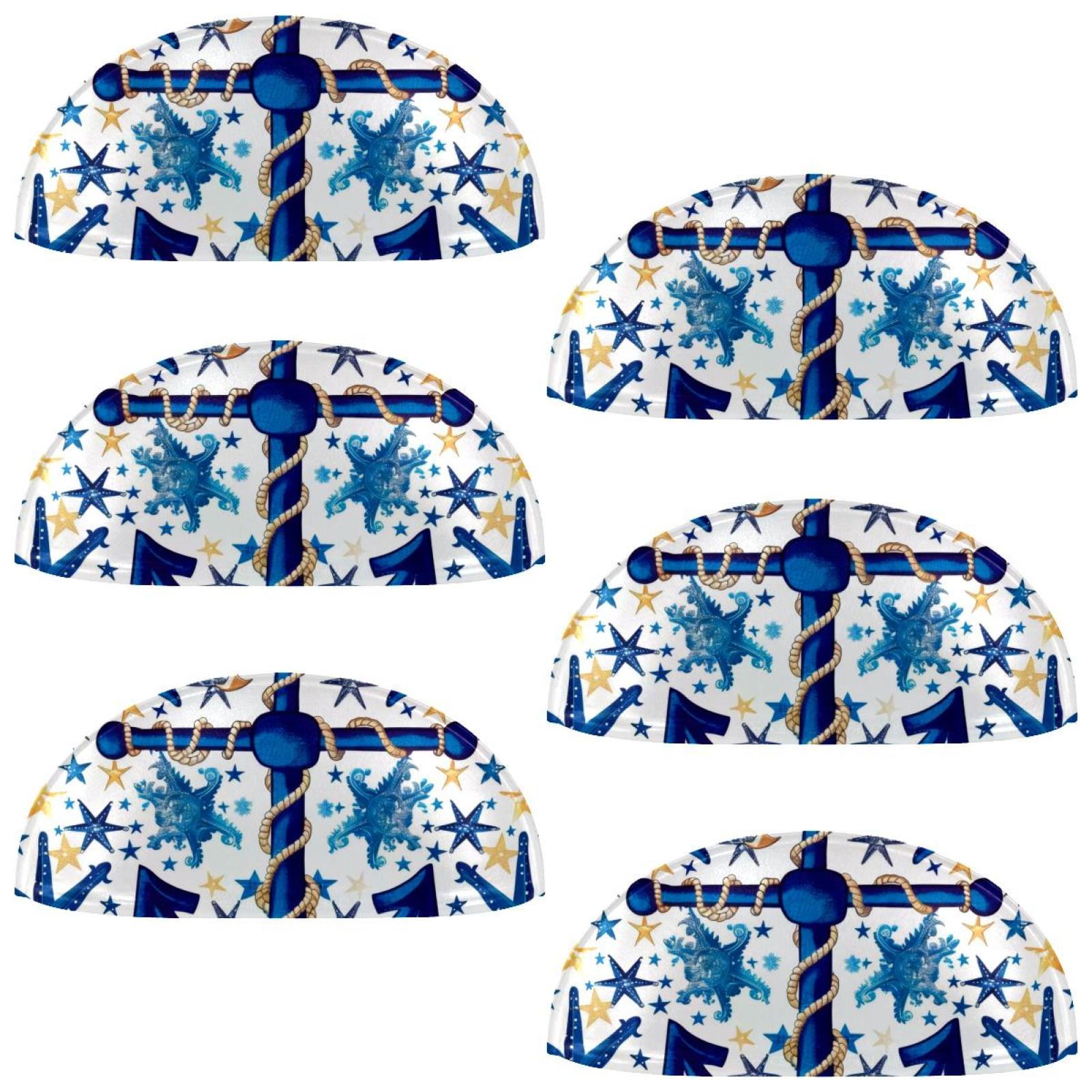PhooArto 6 Pcs Cup Drawer Pulls, Blue Anchor Compass Pattern Shell Shape Handles Cabinet Knobs for Dresser Cupboard Closet Wardrobe with Screws