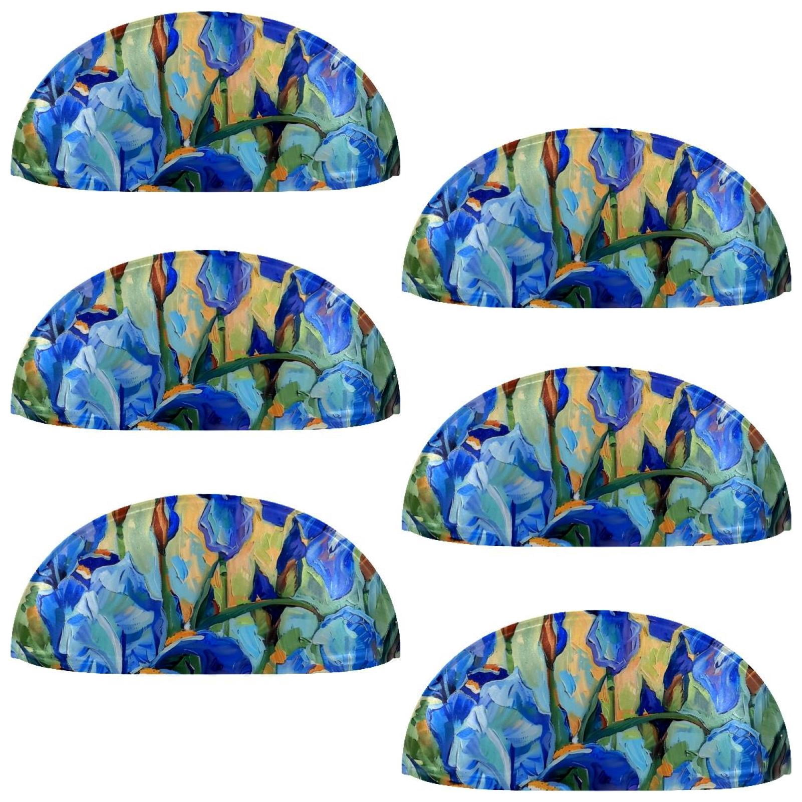 PhooArto 6 Pcs Cup Drawer Pulls, Blue Blue Irises Art Painting Shell Shape Handles Cabinet Knobs for Dresser Cupboard Closet Wardrobe with Screws