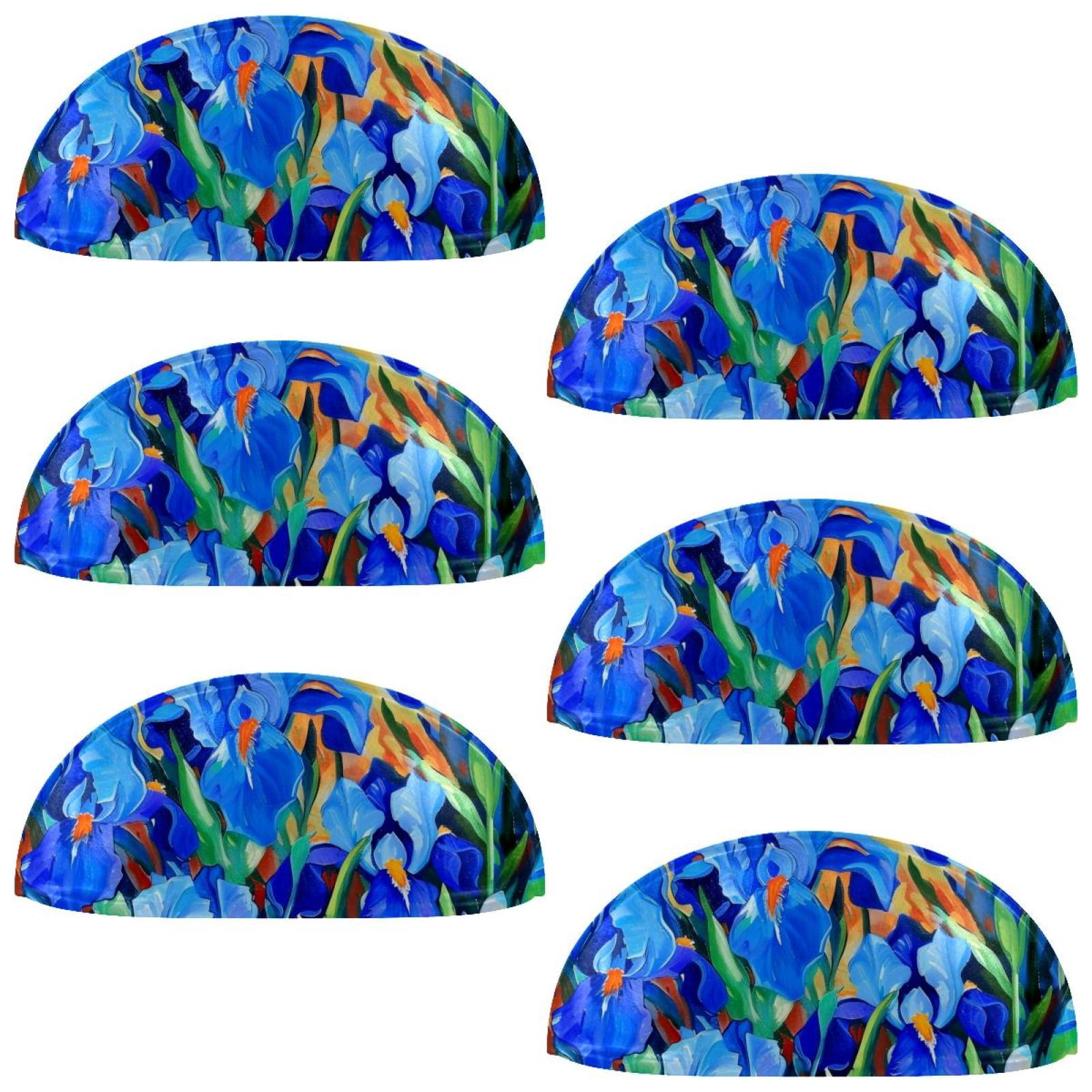 PhooArto 6 Pcs Cup Drawer Pulls, Blue Blue Irises Painting Shell Shape Handles Cabinet Knobs for Dresser Cupboard Closet Wardrobe with Screws