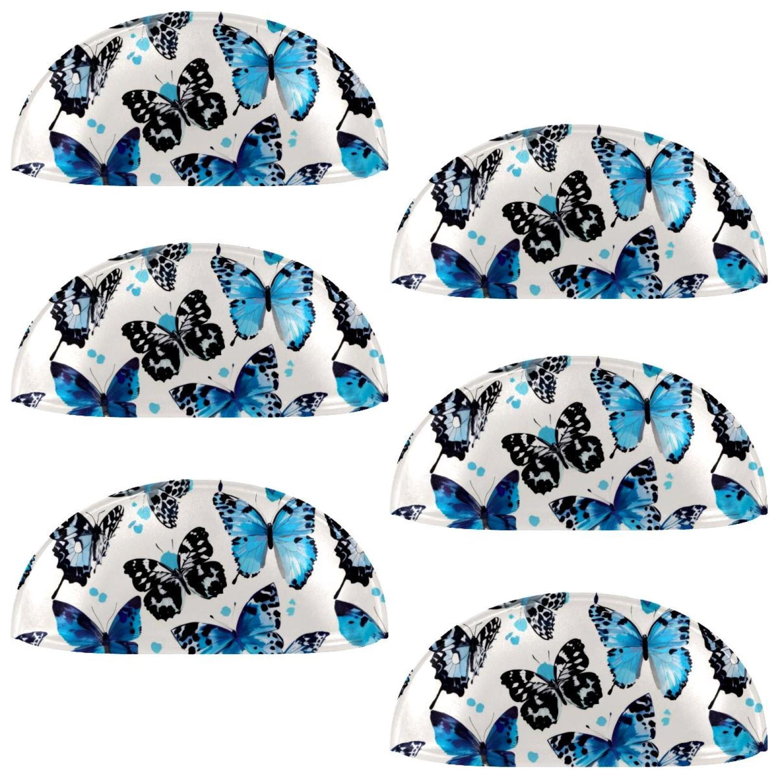 PhooArto 6 Pcs Cup Drawer Pulls, Blue Butterfies Pattern Shell Shape Handles Cabinet Knobs for Dresser Cupboard Closet Wardrobe with Screws