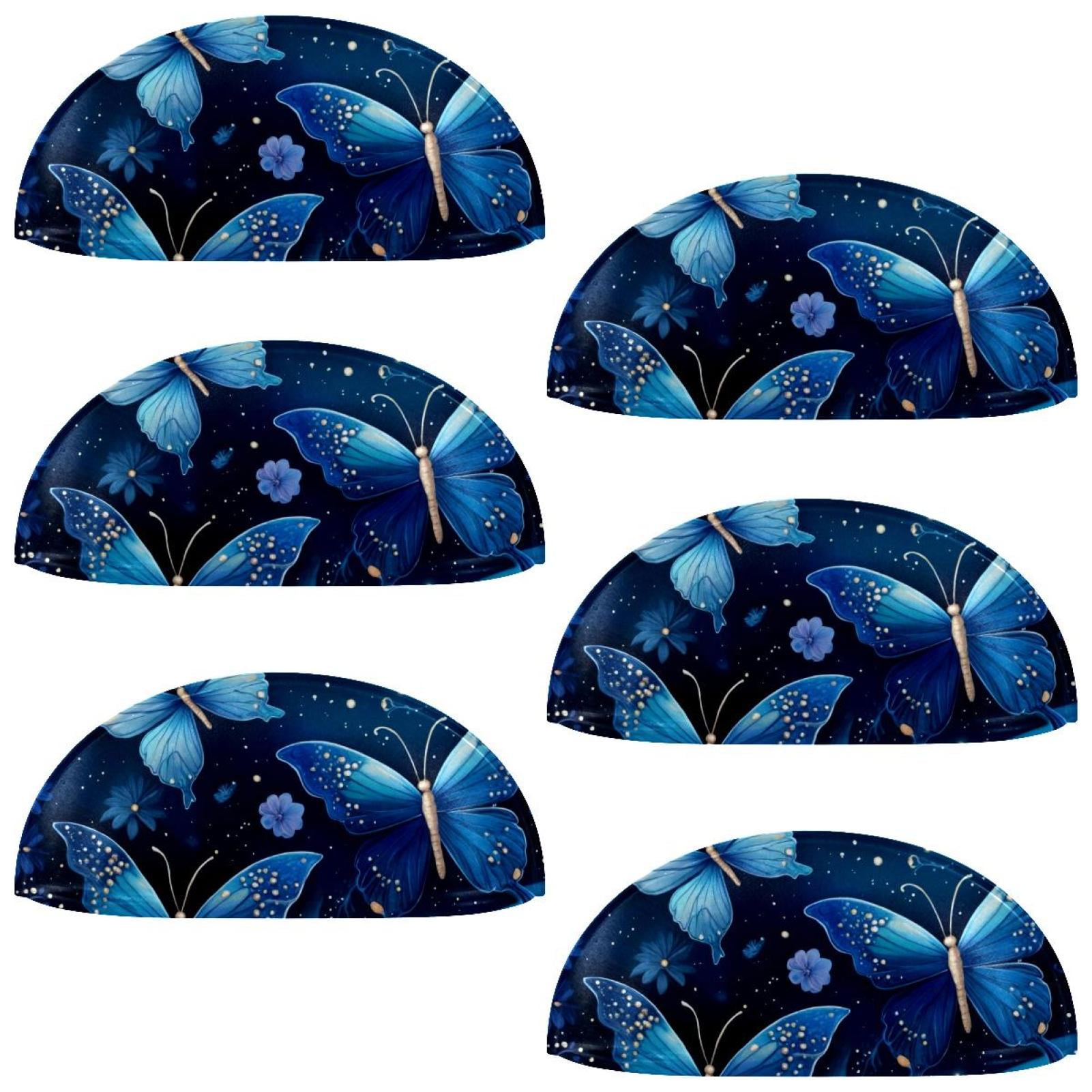 PhooArto 6 Pcs Cup Drawer Pulls, Blue Butterflies Galaxy Pattern Shell Shape Handles Cabinet Knobs for Dresser Cupboard Closet Wardrobe with Screws
