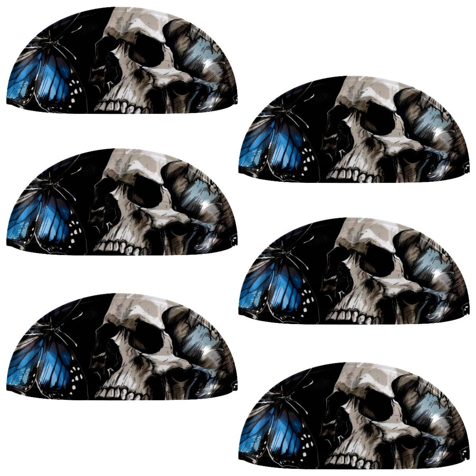 PhooArto 6 Pcs Cup Drawer Pulls, Blue Butterflies Skull Pattern Shell Shape Handles Cabinet Knobs for Dresser Cupboard Closet Wardrobe with Screws