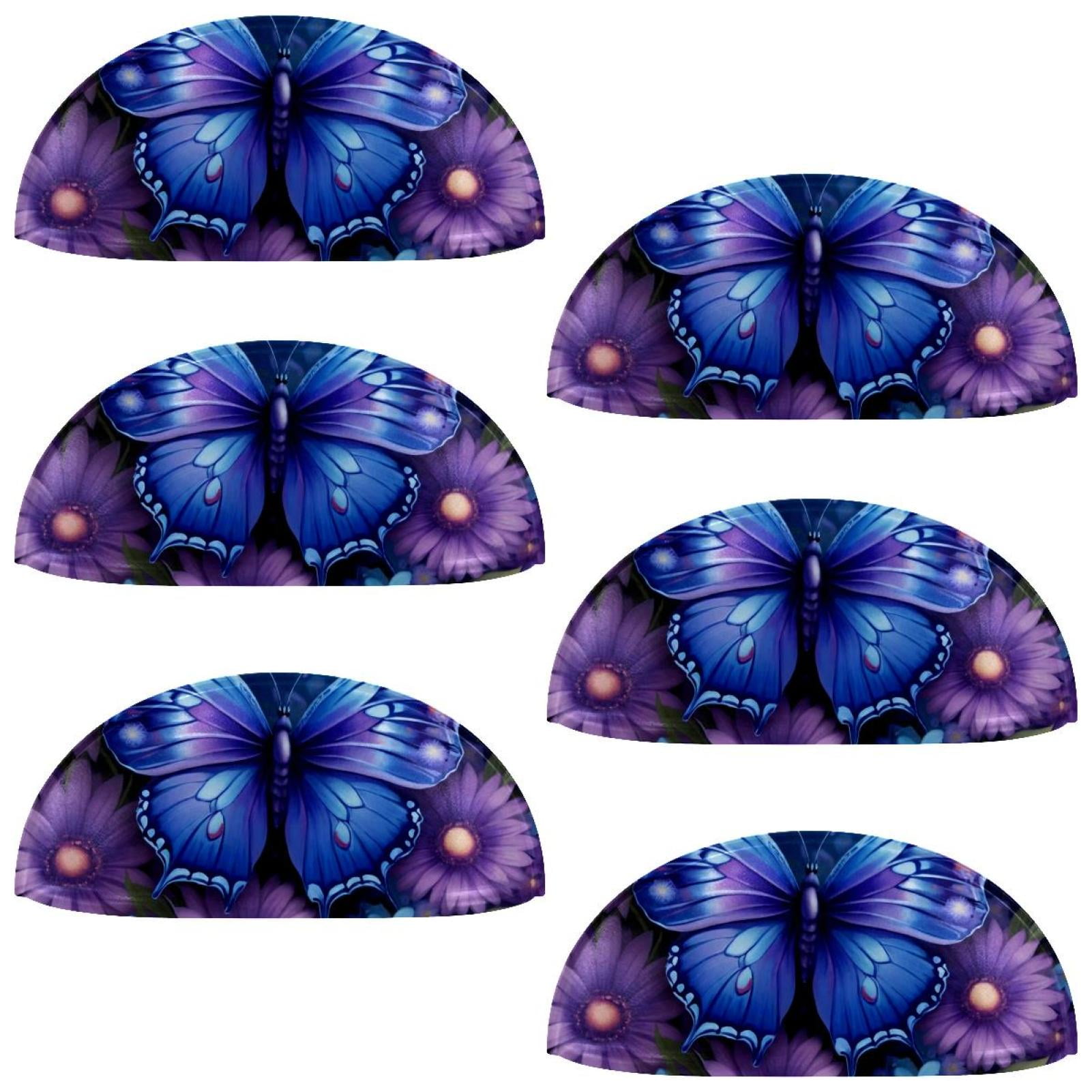 PhooArto 6 Pcs Cup Drawer Pulls, Blue Butterfly Daisy Flowers Shell Shape Handles Cabinet Knobs for Dresser Cupboard Closet Wardrobe with Screws