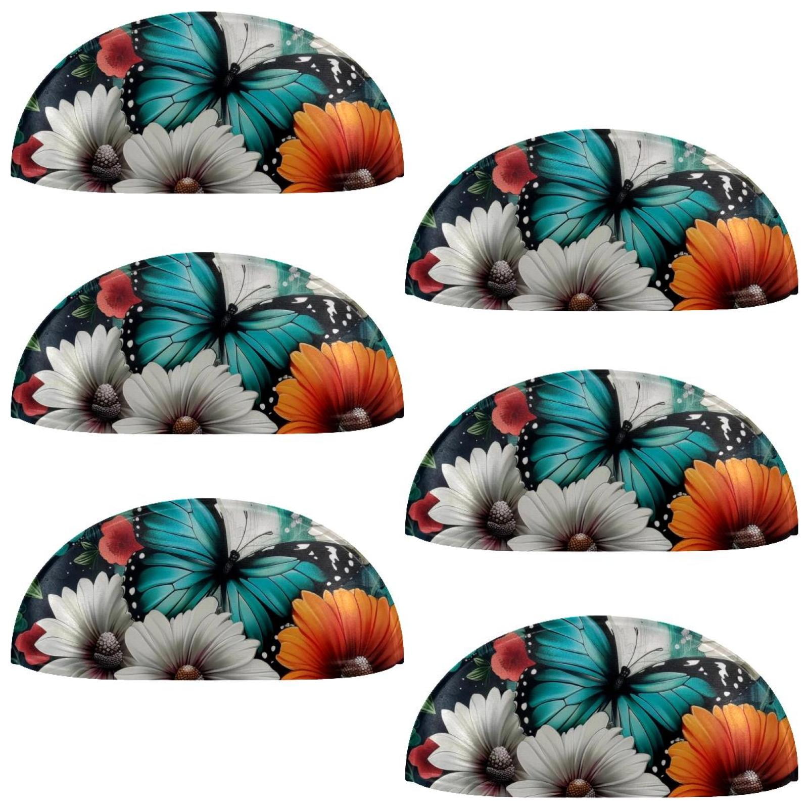 PhooArto 6 Pcs Cup Drawer Pulls, Blue Butterfly Flowers Shell Shape Handles Cabinet Knobs for Dresser Cupboard Closet Wardrobe with Screws