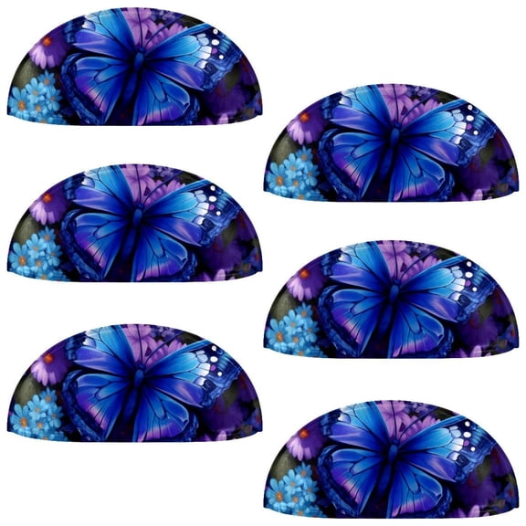 PhooArto 6 Pcs Cup Drawer Pulls, Blue Butterfly Purple Daisy Flowers Shell Shape Handles Cabinet Knobs for Dresser Cupboard Closet Wardrobe with Screws