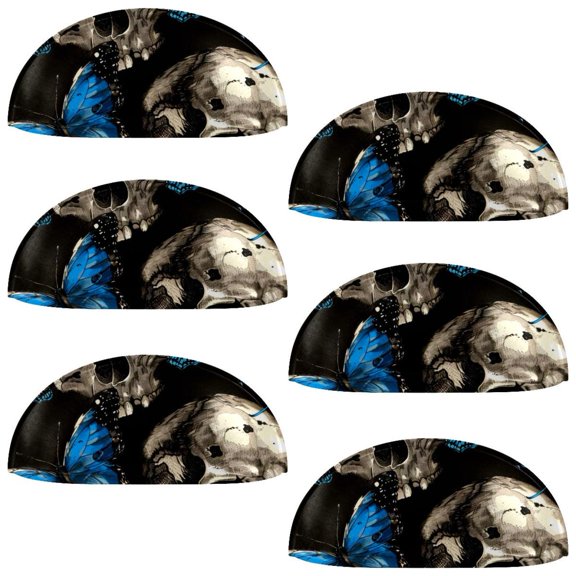 PhooArto 6 Pcs Cup Drawer Pulls, Blue Butterfly Skull Pattern Shell Shape Handles Cabinet Knobs for Dresser Cupboard Closet Wardrobe with Screws