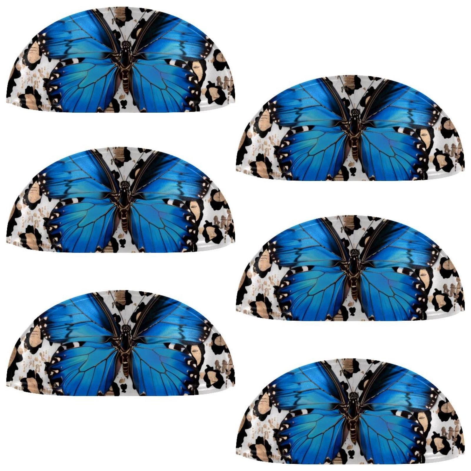PhooArto 6 Pcs Cup Drawer Pulls, Blue Butterfly and Leopard Print Shell Shape Handles Cabinet Knobs for Dresser Cupboard Closet Wardrobe with Screws