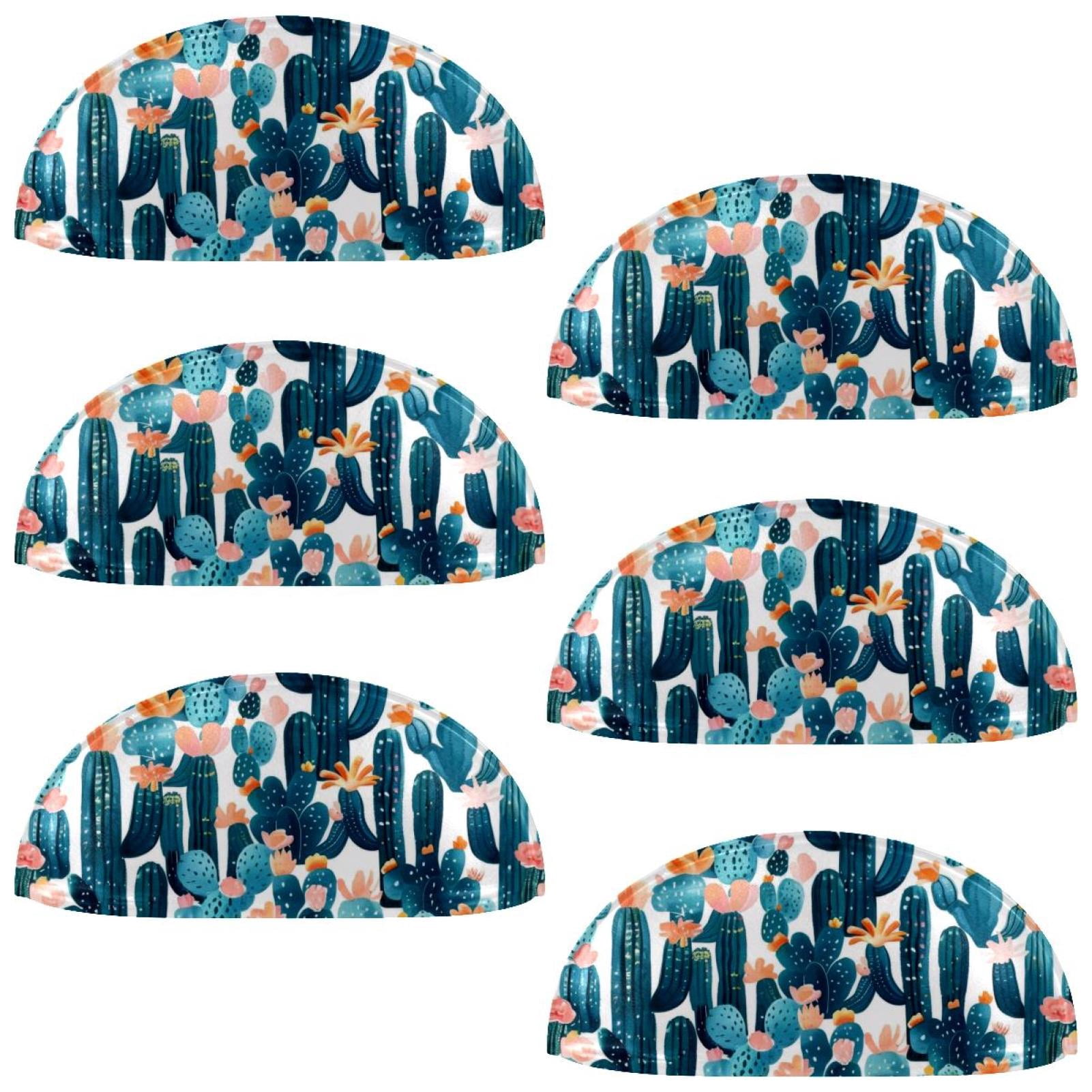 PhooArto 6 Pcs Cup Drawer Pulls, Blue Cactus Pattern Shell Shape Handles Cabinet Knobs for Dresser Cupboard Closet Wardrobe with Screws