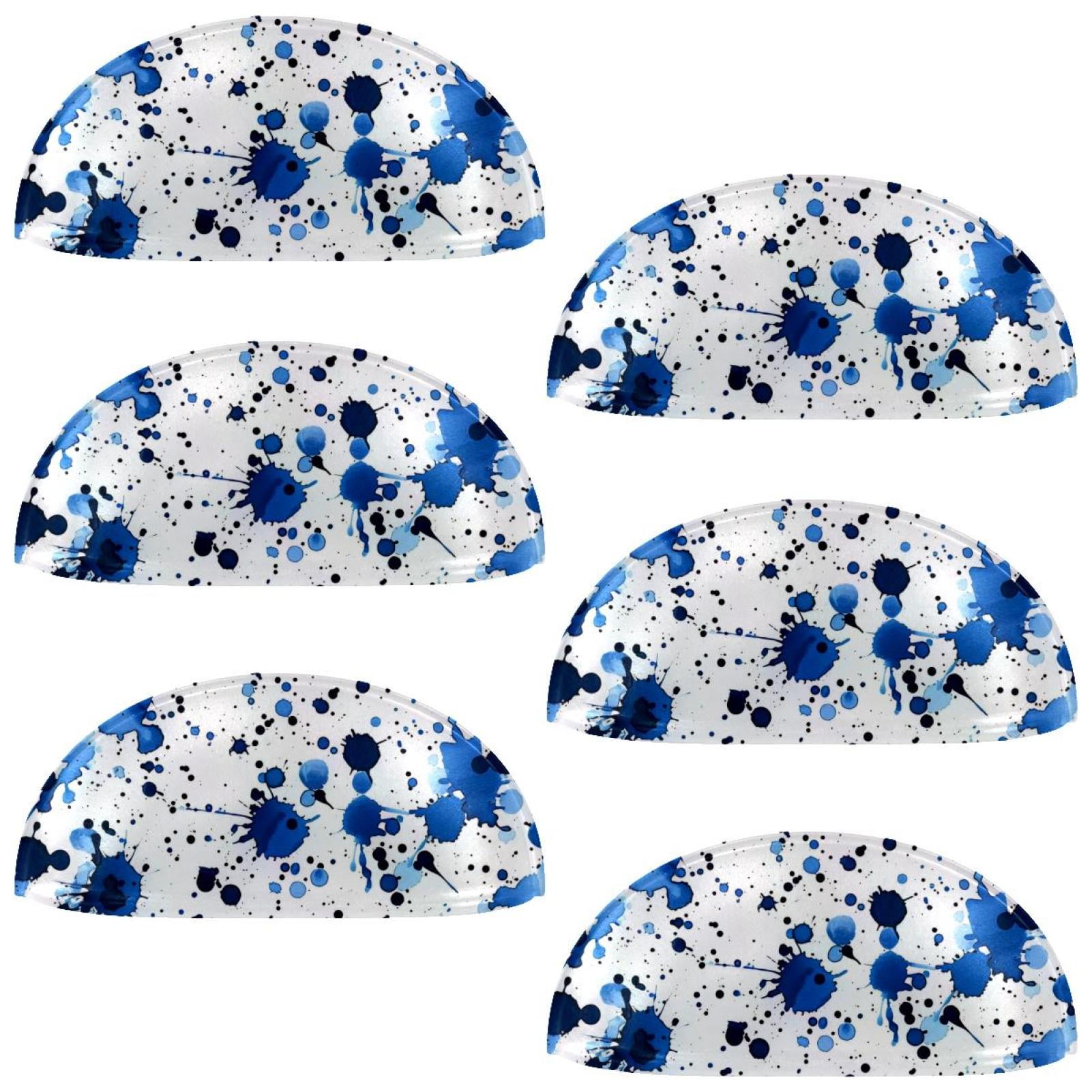 PhooArto 6 Pcs Cup Drawer Pulls, Blue Dots Splatter Pattern Shell Shape Handles Cabinet Knobs for Dresser Cupboard Closet Wardrobe with Screws