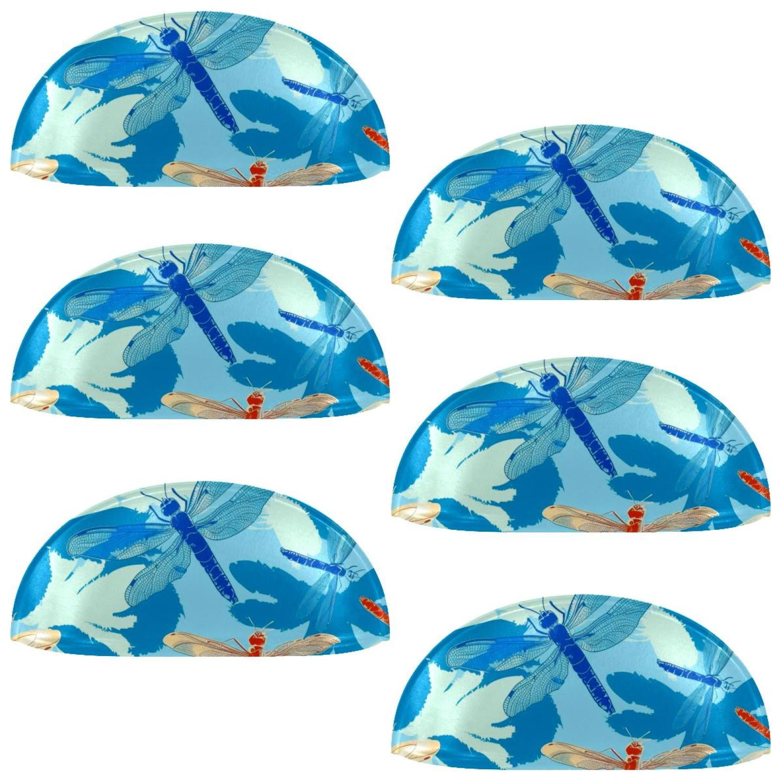 PhooArto 6 Pcs Cup Drawer Pulls, Blue Dragonfly Pattern Shell Shape Handles Cabinet Knobs for Dresser Cupboard Closet Wardrobe with Screws