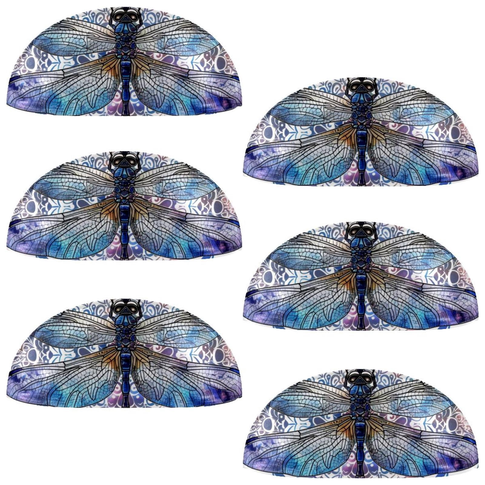 PhooArto 6 Pcs Cup Drawer Pulls, Blue Dragonfly Watercolor Shell Shape Handles Cabinet Knobs for Dresser Cupboard Closet Wardrobe with Screws