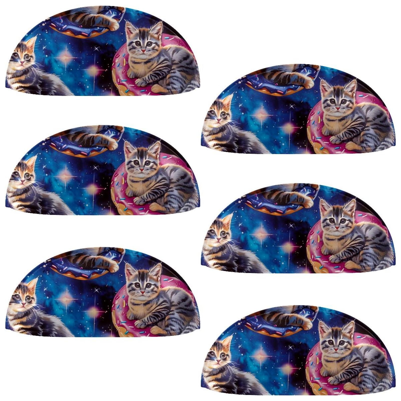 PhooArto 6 Pcs Cup Drawer Pulls, Blue Galaxy Cats Donuts Shell Shape Handles Cabinet Knobs for Dresser Cupboard Closet Wardrobe with Screws
