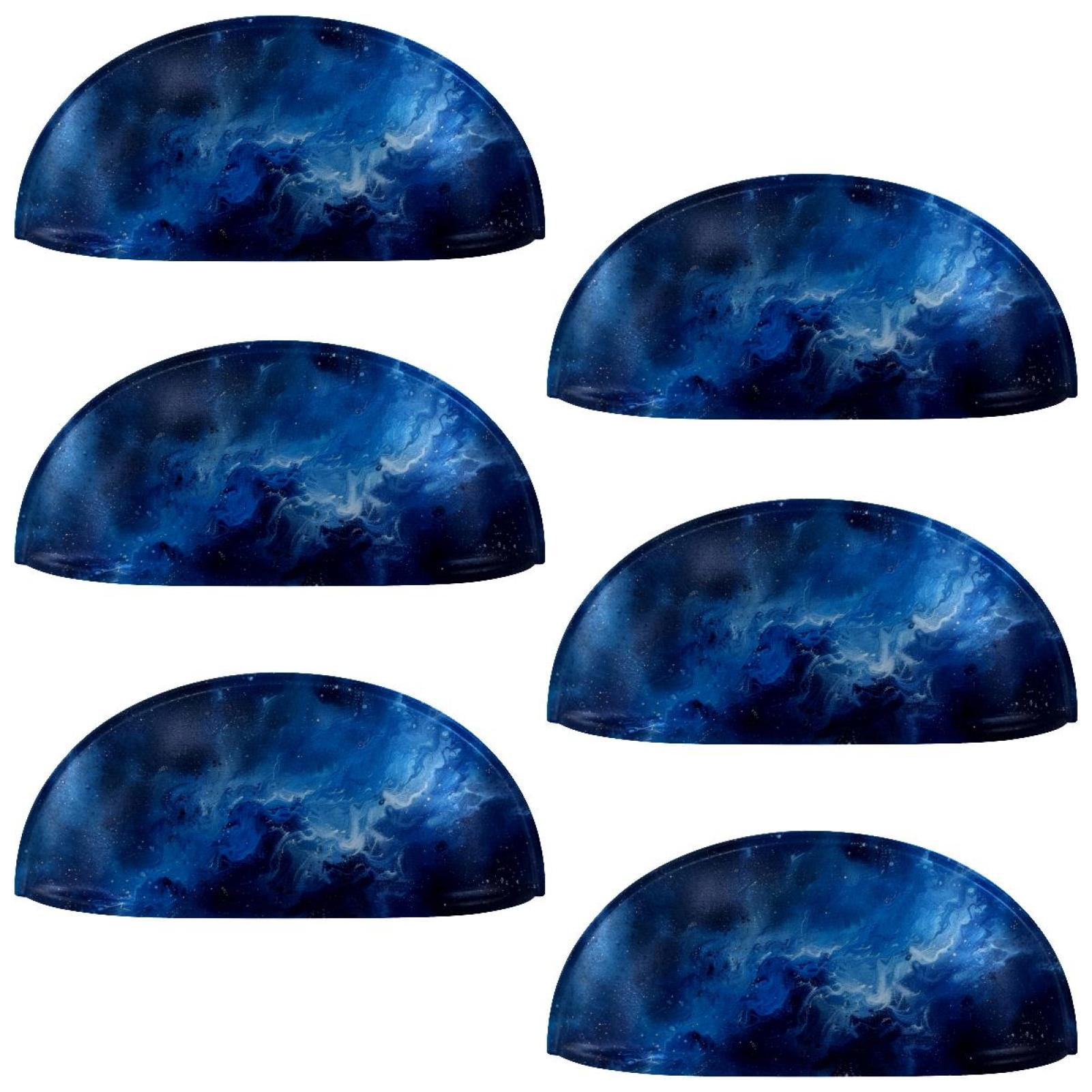 PhooArto 6 Pcs Cup Drawer Pulls, Blue Galaxy Pattern Shell Shape Handles Cabinet Knobs for Dresser Cupboard Closet Wardrobe with Screws