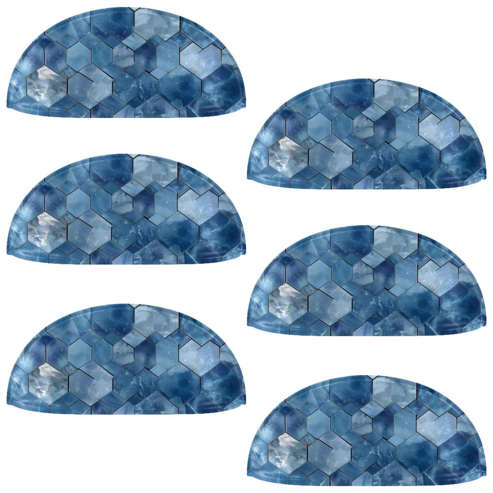 PhooArto 6 Pcs Cup Drawer Pulls, Blue Honeycomb Marble Pattern Shell Shape Handles Cabinet Knobs for Dresser Cupboard Closet Wardrobe with Screws