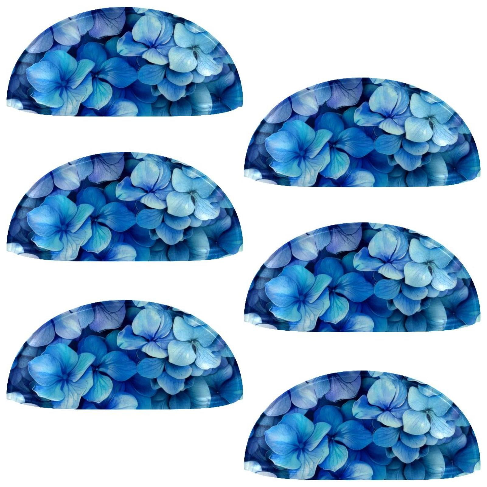 PhooArto 6 Pcs Cup Drawer Pulls, Blue Hydrangeas Pattern Shell Shape Handles Cabinet Knobs for Dresser Cupboard Closet Wardrobe with Screws