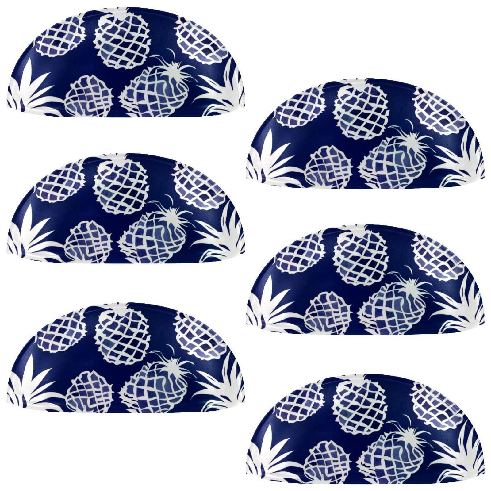 PhooArto 6 Pcs Cup Drawer Pulls, Blue Pineapple Pattern Shell Shape Handles Cabinet Knobs for Dresser Cupboard Closet Wardrobe with Screws
