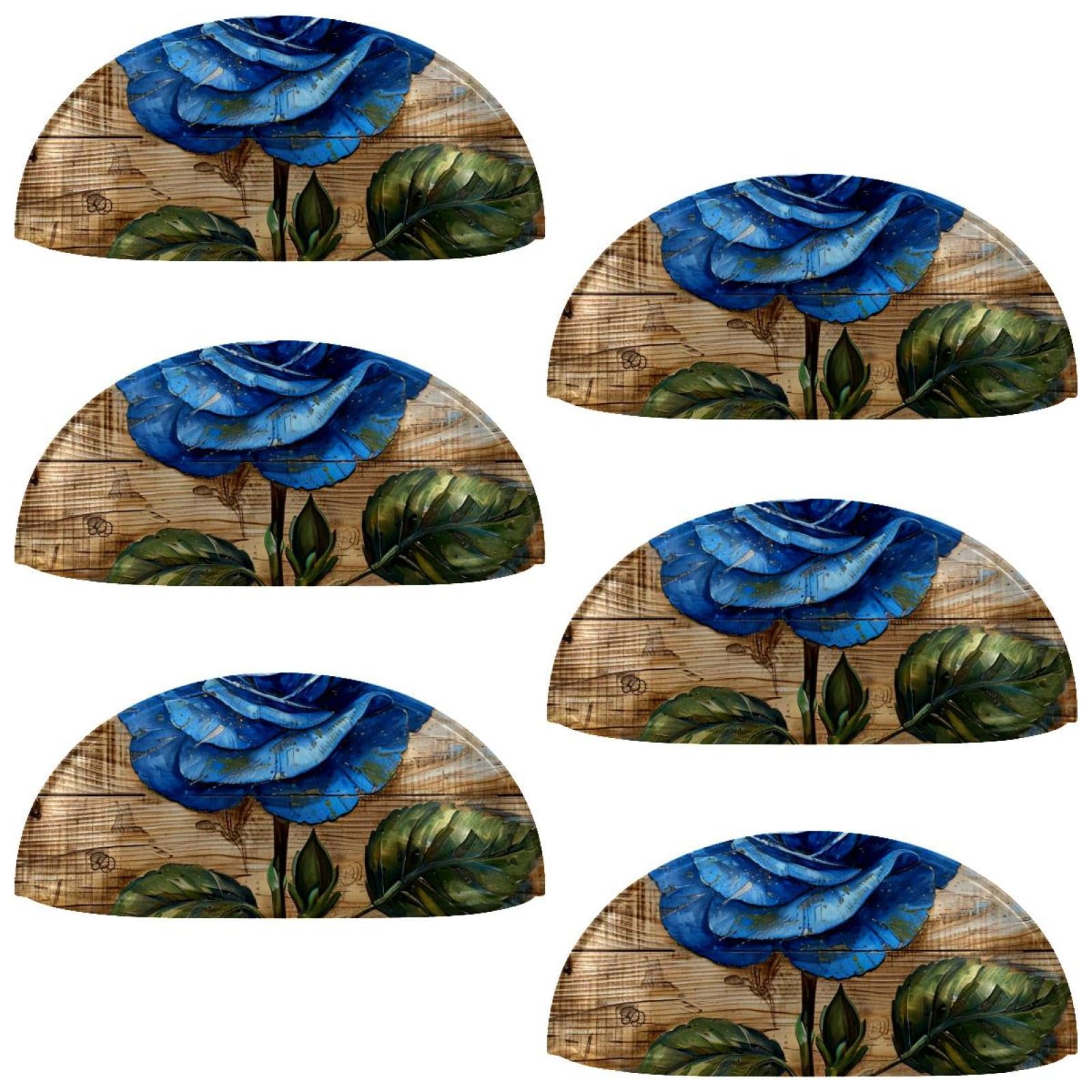 PhooArto 6 Pcs Cup Drawer Pulls, Blue Rose Rustic Wood Plank Shell Shape Handles Cabinet Knobs for Dresser Cupboard Closet Wardrobe with Screws