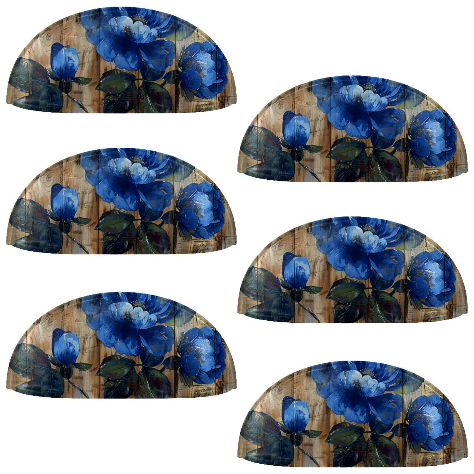 PhooArto 6 Pcs Cup Drawer Pulls, Blue Rose Rustic Wooden Shell Shape Handles Cabinet Knobs for Dresser Cupboard Closet Wardrobe with Screws