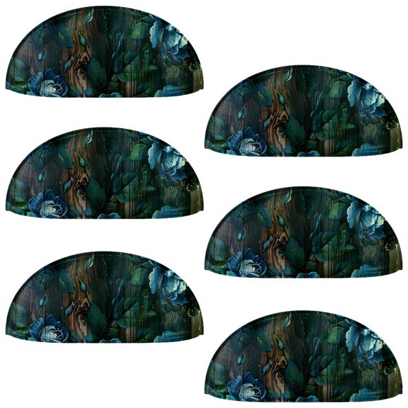 PhooArto 6 Pcs Cup Drawer Pulls, Blue Roses Pattern Rustic Wooden Shell Shape Handles Cabinet Knobs for Dresser Cupboard Closet Wardrobe with Screws