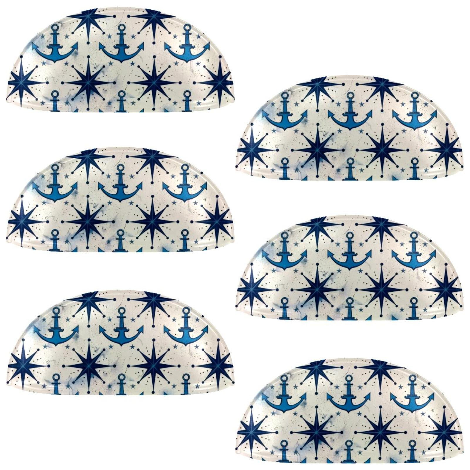 PhooArto 6 Pcs Cup Drawer Pulls, Blue Sea Star Anchor Pattern Shell Shape Handles Cabinet Knobs for Dresser Cupboard Closet Wardrobe with Screws