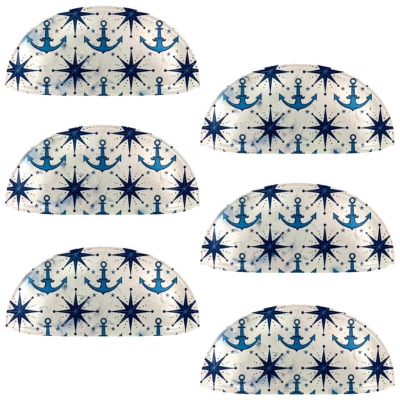 PhooArto 6 Pcs Cup Drawer Pulls, Blue Sea Star Anchor Pattern Shell Shape Handles Cabinet Knobs for Dresser Cupboard Closet Wardrobe with Screws