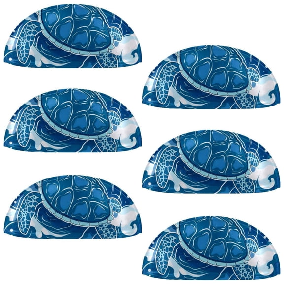 PhooArto 6 Pcs Cup Drawer Pulls, Blue Sea Turtle Wave Pattern Shell Shape Handles Cabinet Knobs for Dresser Cupboard Closet Wardrobe with Screws
