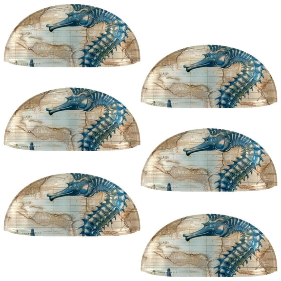 PhooArto 6 Pcs Cup Drawer Pulls, Blue Seahorse and Map Shell Shape Handles Cabinet Knobs for Dresser Cupboard Closet Wardrobe with Screws