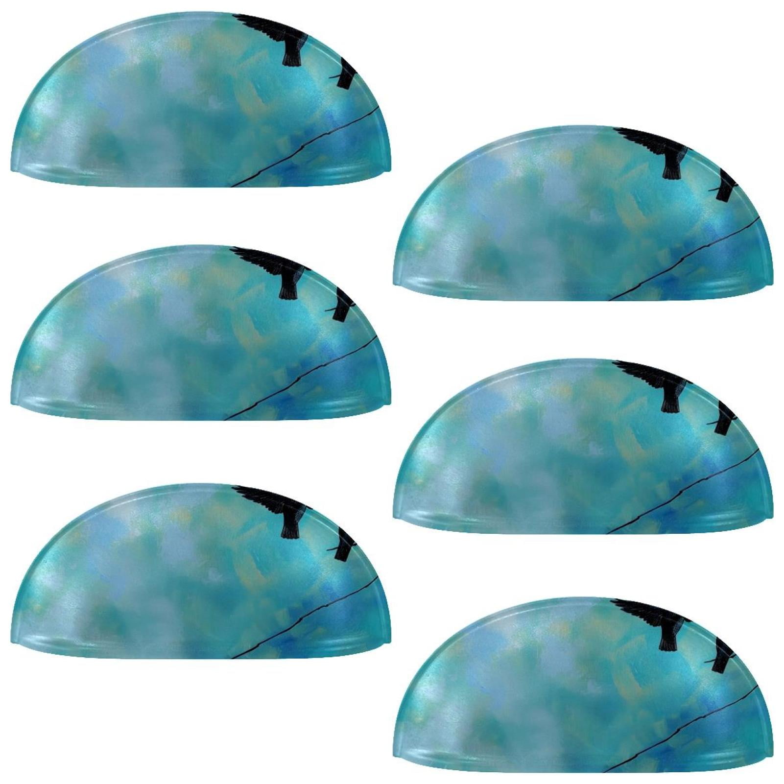 PhooArto 6 Pcs Cup Drawer Pulls, Blue Sky Birds Painting Shell Shape Handles Cabinet Knobs for Dresser Cupboard Closet Wardrobe with Screws