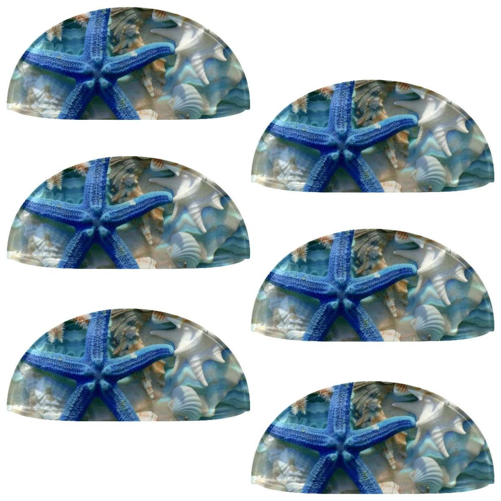 PhooArto 6 Pcs Cup Drawer Pulls, Blue Starfish Coral Seashell Shell Shape Handles Cabinet Knobs for Dresser Cupboard Closet Wardrobe with Screws