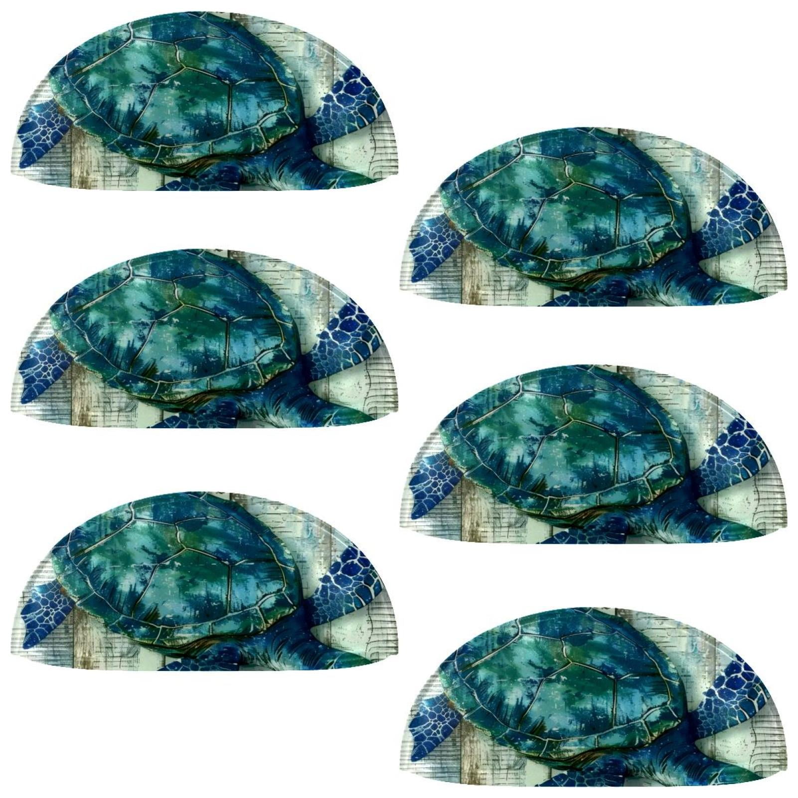 PhooArto 6 Pcs Cup Drawer Pulls, Blue Turtle on Wooden Shell Shape Handles Cabinet Knobs for Dresser Cupboard Closet Wardrobe with Screws