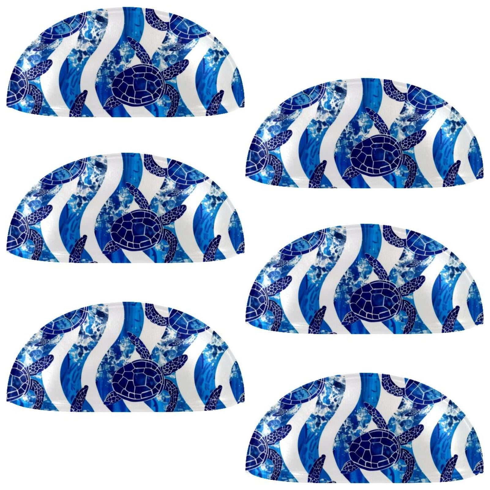 PhooArto 6 Pcs Cup Drawer Pulls, Blue Turtles Wave Stripe Pattern Shell Shape Handles Cabinet Knobs for Dresser Cupboard Closet Wardrobe with Screws