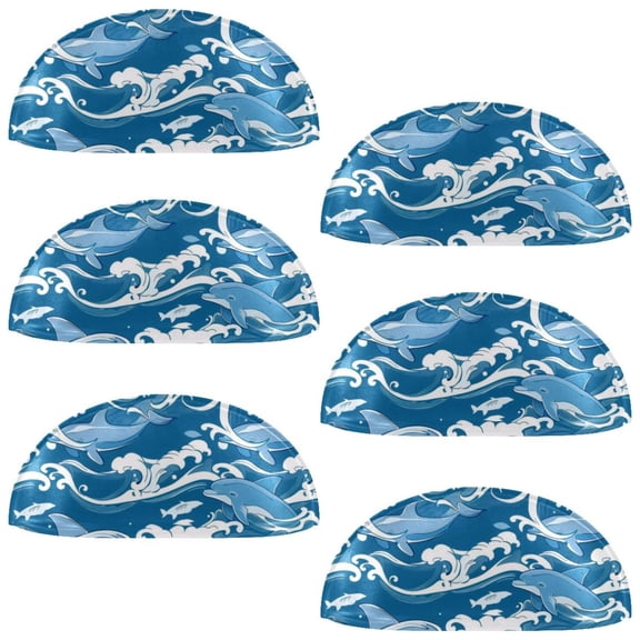PhooArto 6 Pcs Cup Drawer Pulls, Blue Wave Dolphin Pattern Shell Shape Handles Cabinet Knobs for Dresser Cupboard Closet Wardrobe with Screws