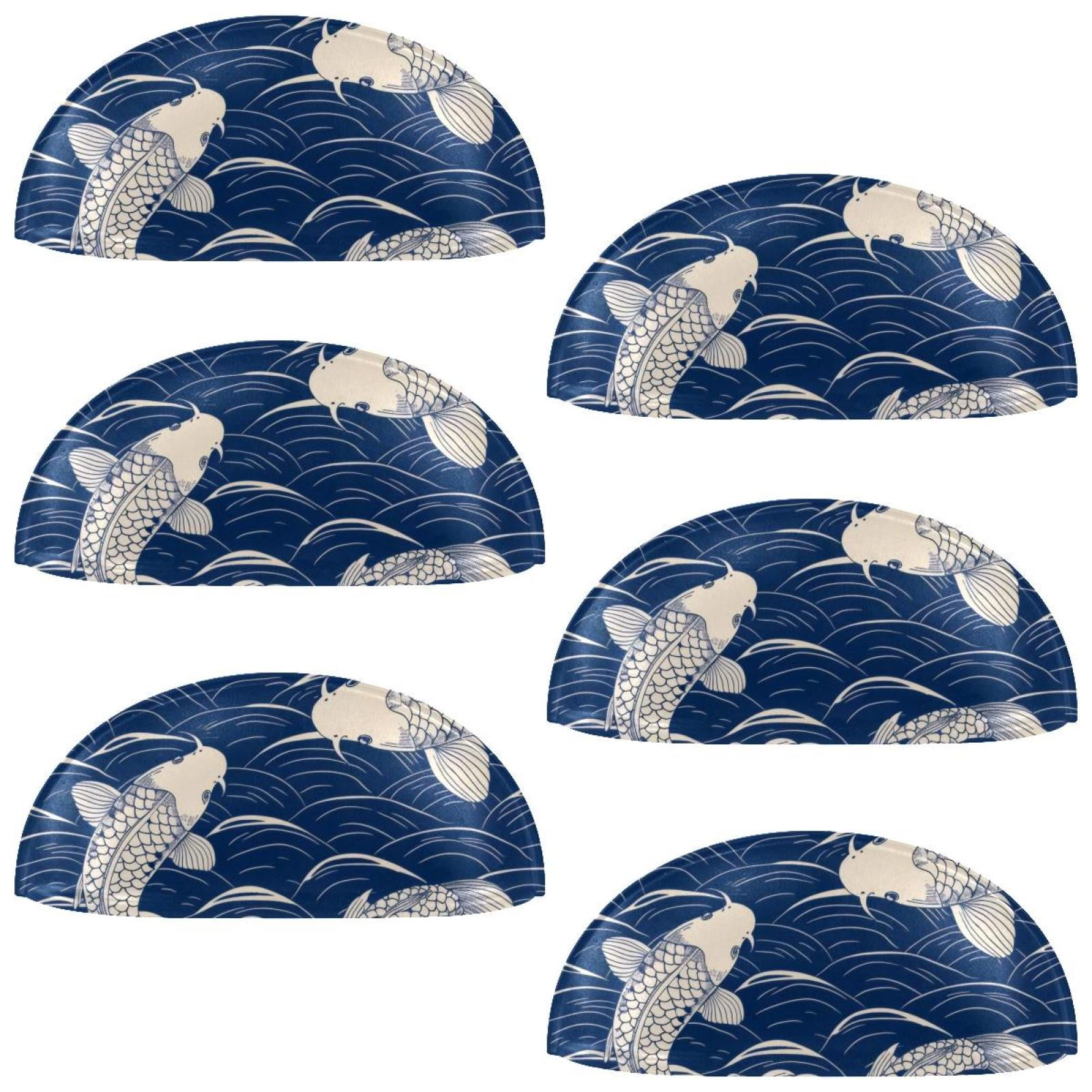 PhooArto 6 Pcs Cup Drawer Pulls, Blue Wave Fish Koi Pattern Shell Shape Handles Cabinet Knobs for Dresser Cupboard Closet Wardrobe with Screws