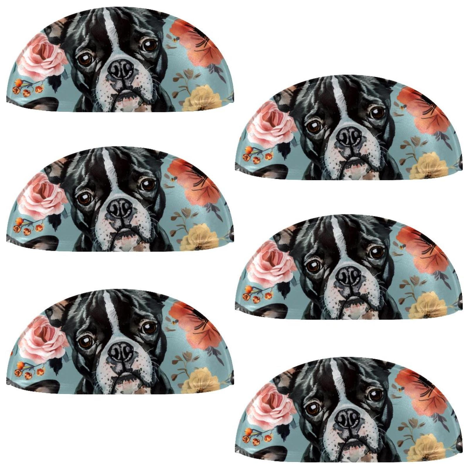PhooArto 6 Pcs Cup Drawer Pulls, Boston Terriers Flower Pattern Shell Shape Handles Cabinet Knobs for Dresser Cupboard Closet Wardrobe with Screws