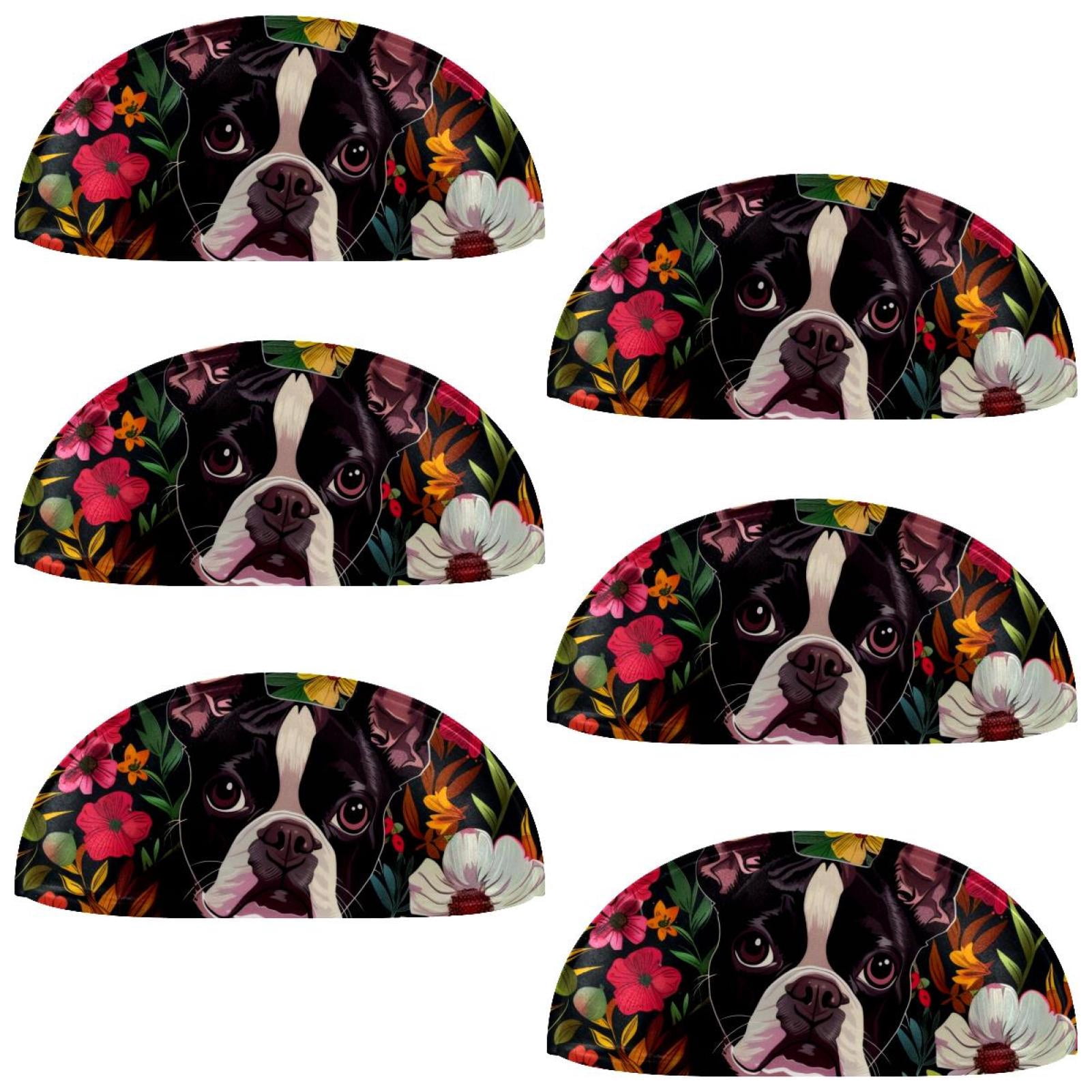 PhooArto 6 Pcs Cup Drawer Pulls, Boston Terriers Flowers Pattern Shell Shape Handles Cabinet Knobs for Dresser Cupboard Closet Wardrobe with Screws