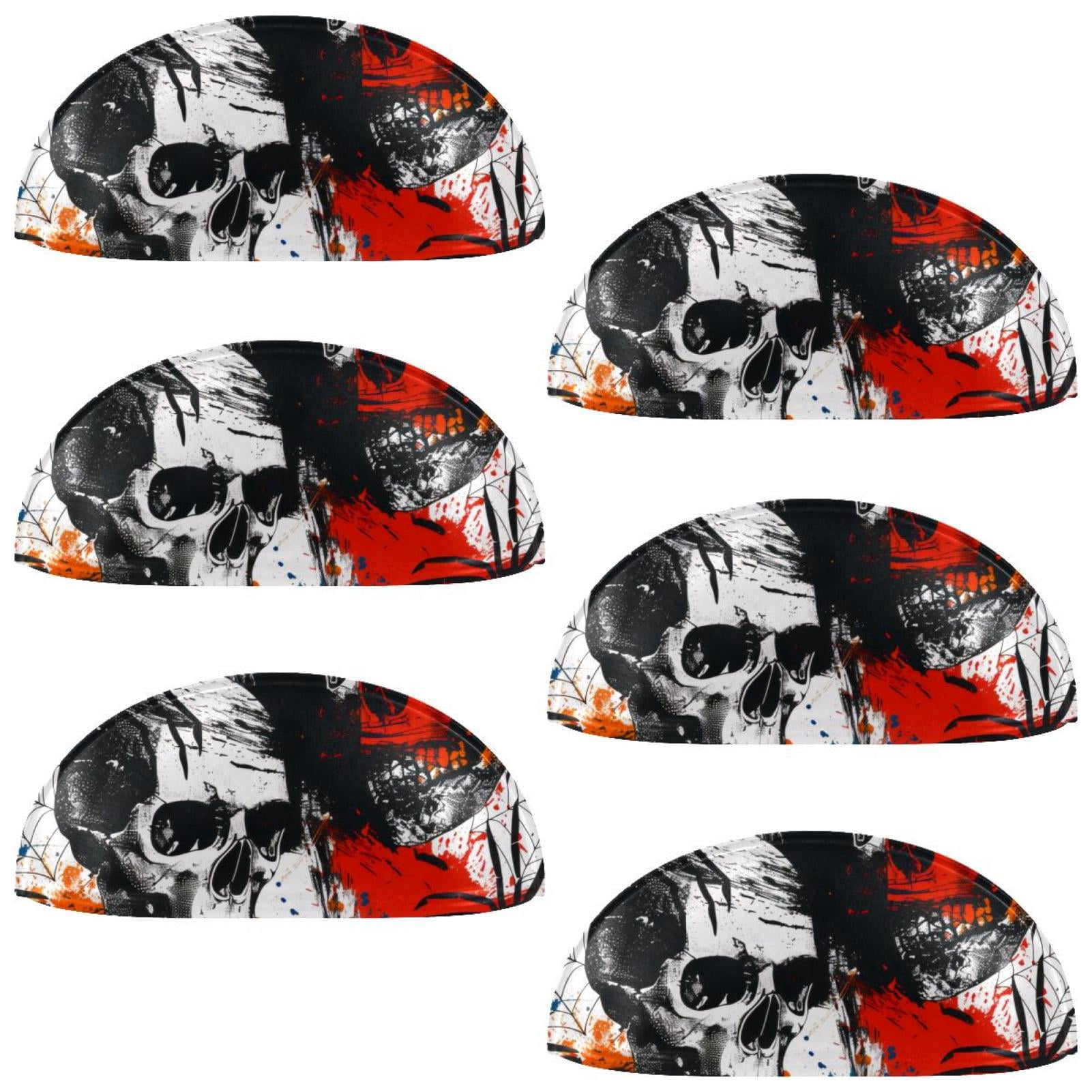 PhooArto 6 Pcs Cup Drawer Pulls, Bright Skulls Spiders Pattern Shell Shape Handles Cabinet Knobs for Dresser Cupboard Closet Wardrobe with Screws