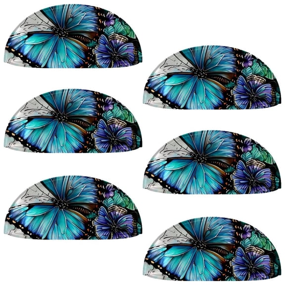 PhooArto 6 Pcs Cup Drawer Pulls, Bule Purple Butterfly Shell Shape Handles Cabinet Knobs for Dresser Cupboard Closet Wardrobe with Screws