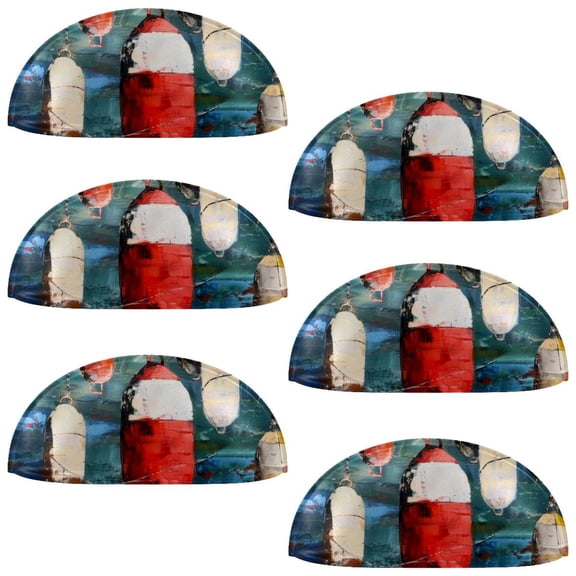 PhooArto 6 Pcs Cup Drawer Pulls, Buoy Painting Nautical Shell Shape Handles Cabinet Knobs for Dresser Cupboard Closet Wardrobe with Screws