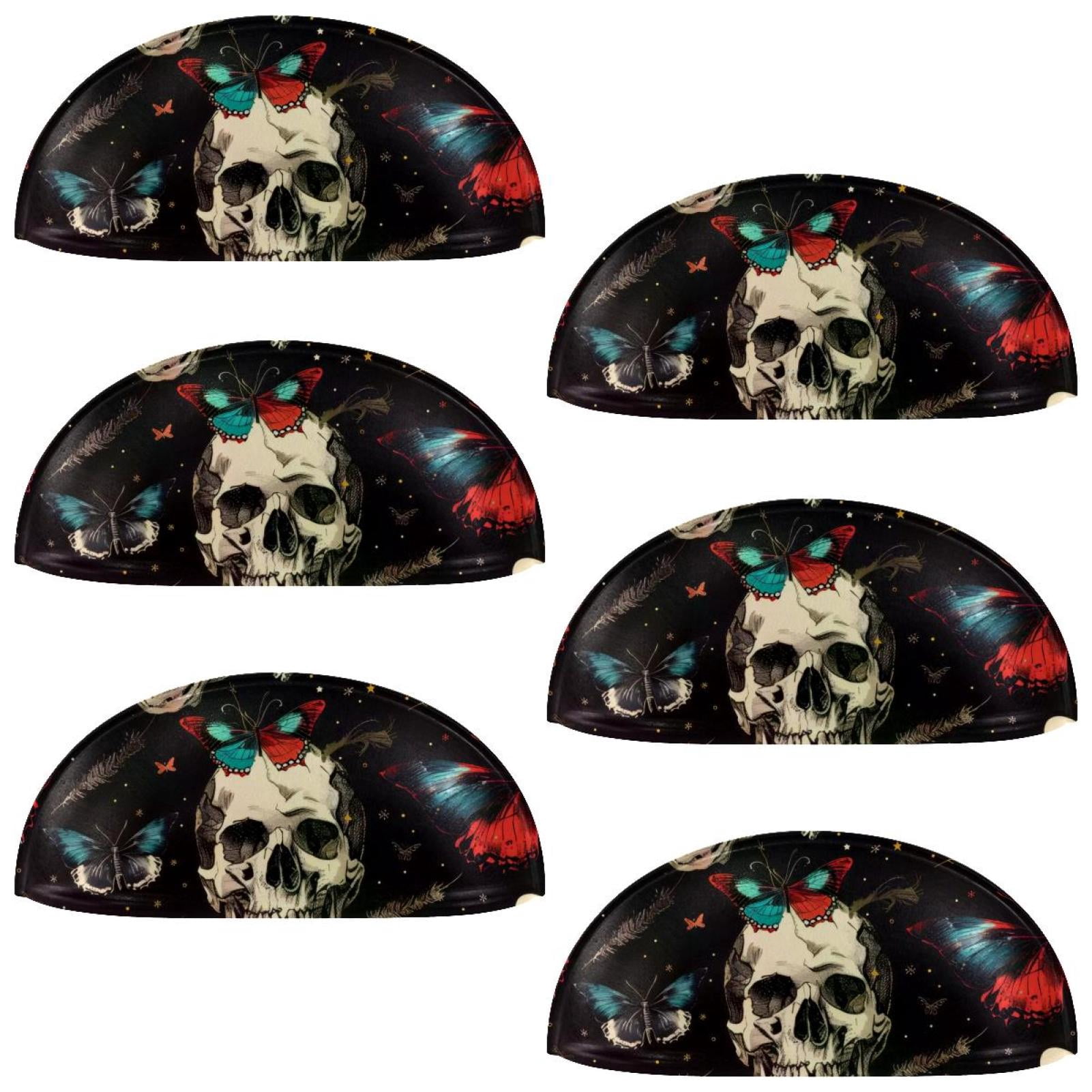 PhooArto 6 Pcs Cup Drawer Pulls, Butterfies Skull Pattern Shell Shape Handles Cabinet Knobs for Dresser Cupboard Closet Wardrobe with Screws