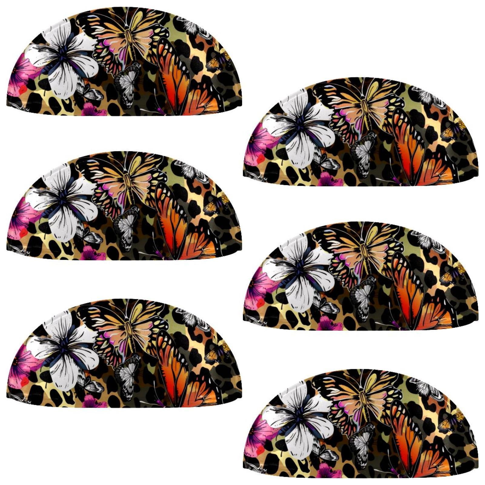 PhooArto 6 Pcs Cup Drawer Pulls, Butterflies Flowers on Leopard Spots Shell Shape Handles Cabinet Knobs for Dresser Cupboard Closet Wardrobe with Screws