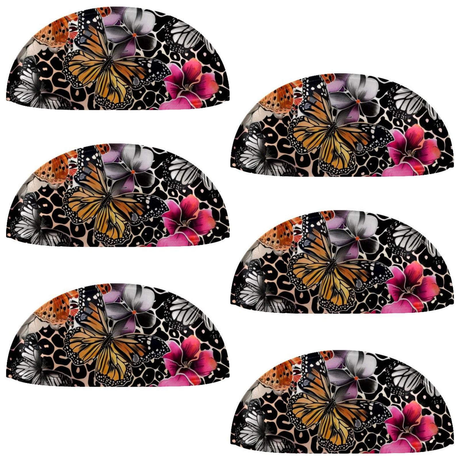 PhooArto 6 Pcs Cup Drawer Pulls, Butterflies Flowers on Leopard Spots Shell Shape Handles Cabinet Knobs for Dresser Cupboard Closet Wardrobe with Screws